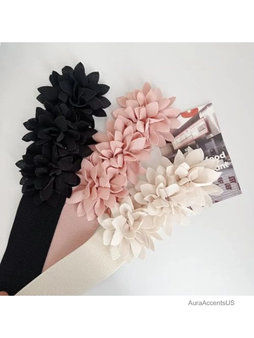 Womens Floral Bow Wide Elastic Waist Stretch Cinch Belt Faux Leather